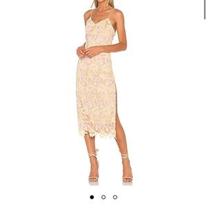 NBD lace detail midi dress